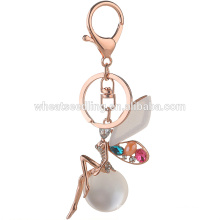 custom cheap gift promotional rhinestone angle girl keychain